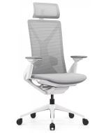 Aurora Seating - White & Grey Wishbone Ergonomic Italian Mesh Back Armchair with Headrest