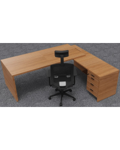 T45 Executive L-Shaped Desk with RH Return Unit + 3-Drawer Pedestal with Pen Drawer, 1.8 & 2m Options